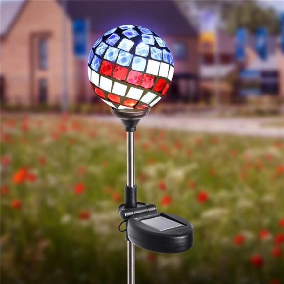 Solar Powered Garden Light Stakes,Mosaic Globe 4th of July Stake Solar Light - Picture 5 of 8